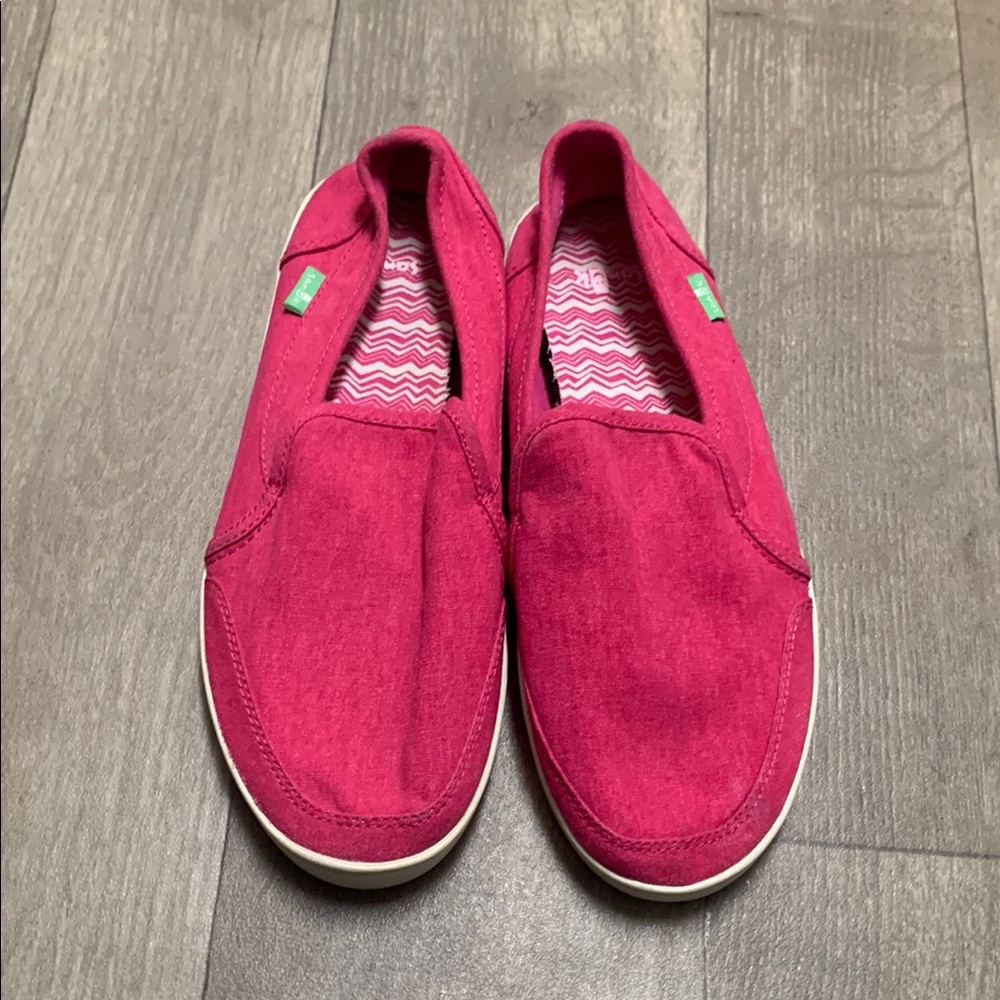 Girls Sanuk Pair O Dice‎ Pink Canvas Slip On Loafer Shoes